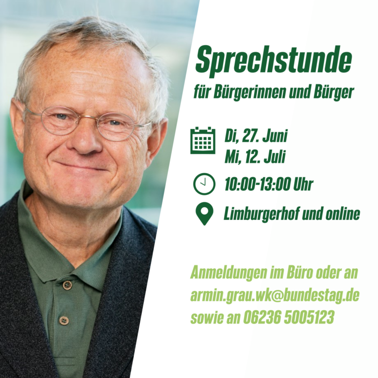 Pressemitteilung: Sprechstunden mit Bundestagsabgeordnetem Prof. Dr. Armin Grau